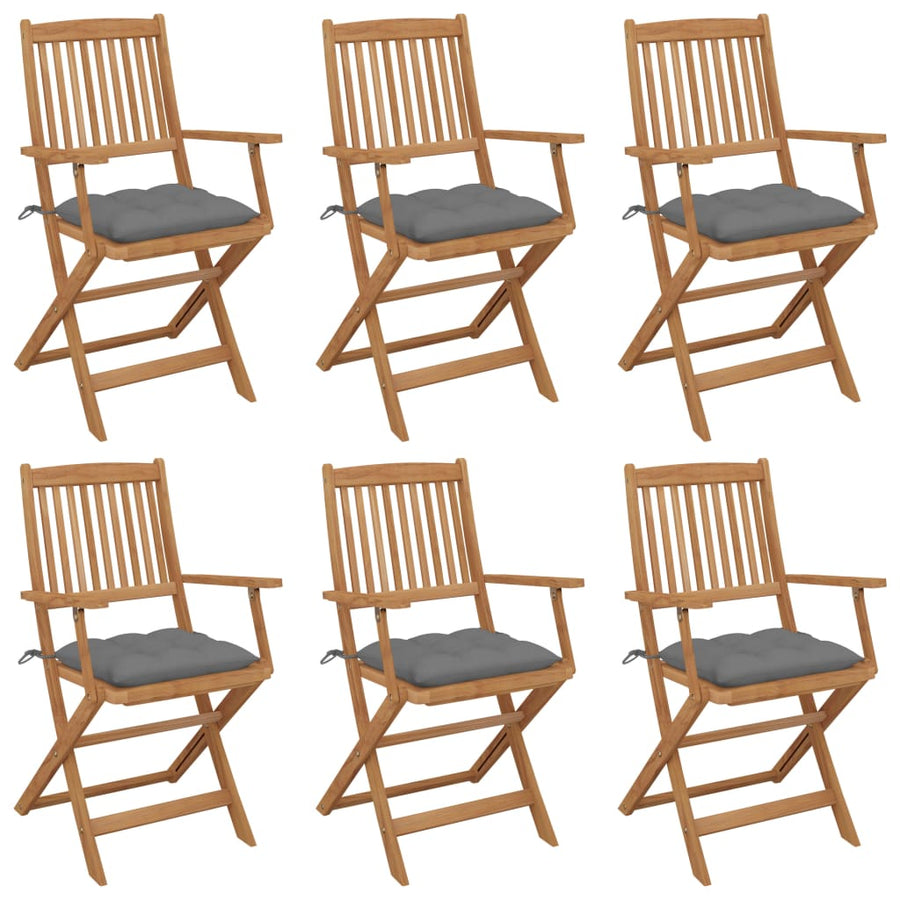 Tuinstoelen Inklapbaar Met Kussens Massief Acaciahout 6 Grijs Met armleuning