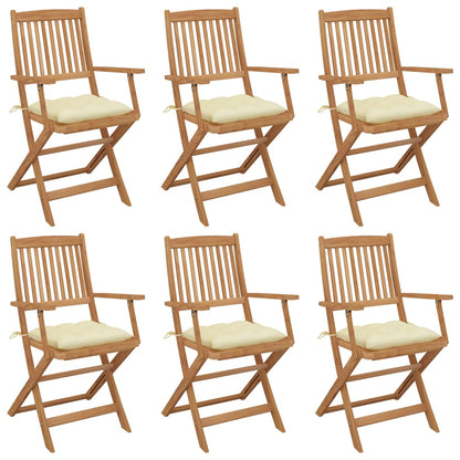 Tuinstoelen Inklapbaar Met Kussens Massief Acaciahout 6 Crème Met armleuning