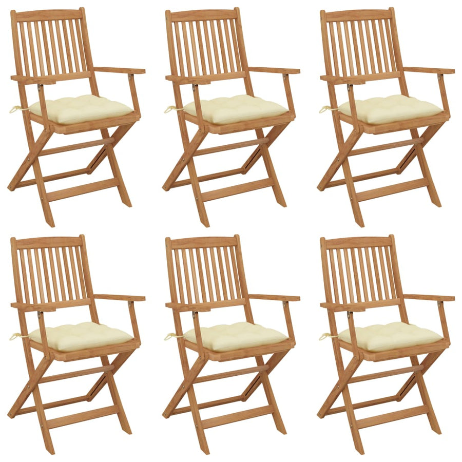 Tuinstoelen Inklapbaar Met Kussens Massief Acaciahout 6 Crème Met armleuning