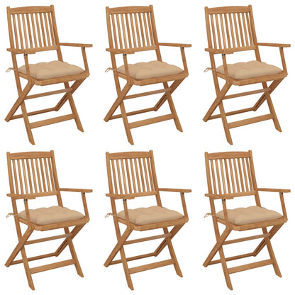 Tuinstoelen 6 St Inklapbaar Met Kussens Massief Acaciahout Beige Met armleuning