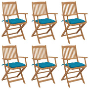 Tuinstoelen inklapbaar massief acaciahout set van 6 blauwe kussens