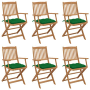 Tuinstoelen 6 st massief acaciahout inklapbaar met kussens