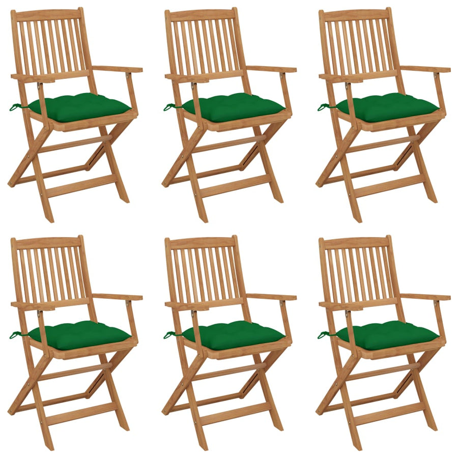 Tuinstoelen 6 St Inklapbaar Met Kussens Massief Acaciahout Groen Met armleuning