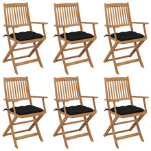 Tuinstoelen 6 St Inklapbaar Met Kussens Massief Acaciahout Zwart Met armleuning