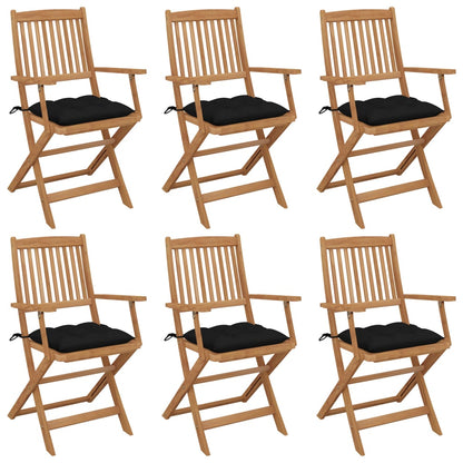 Tuinstoelen 6 St Inklapbaar Met Kussens Massief Acaciahout Zwart Met armleuning