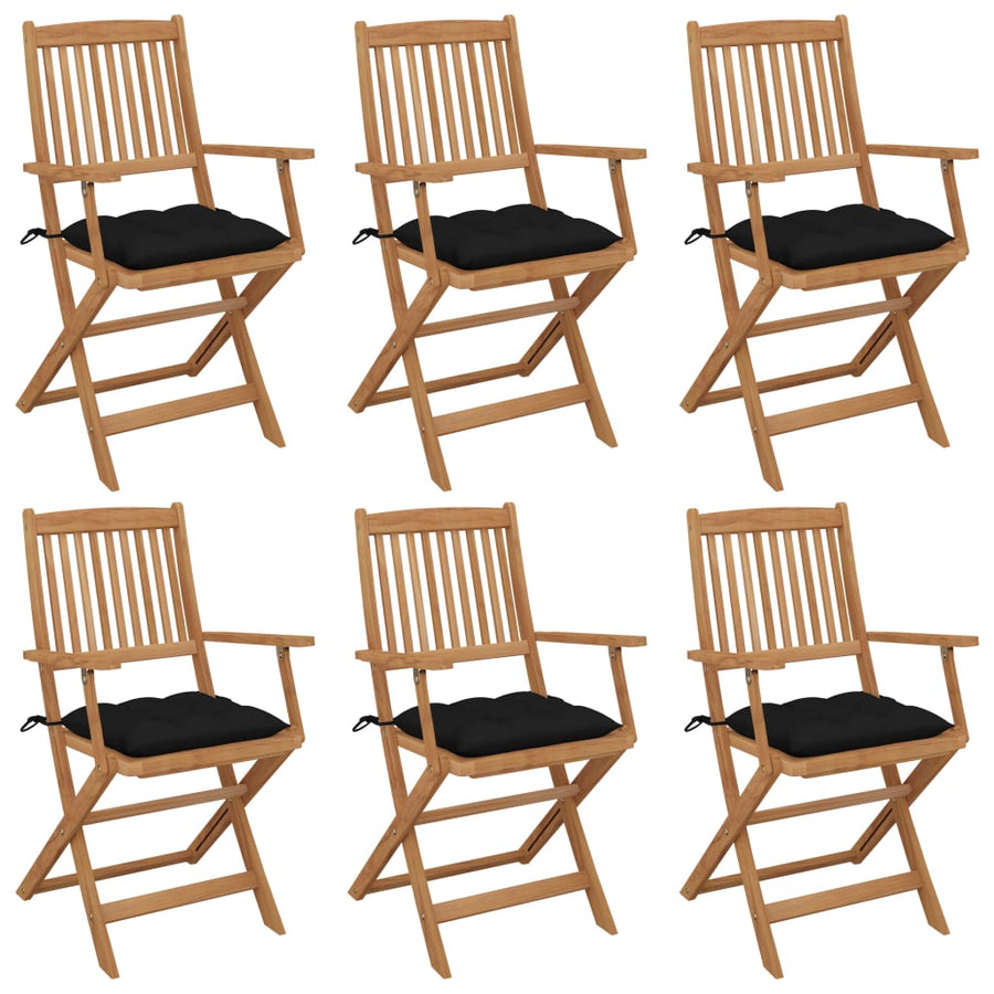 Tuinstoelen 6 St Inklapbaar Met Kussens Massief Acaciahout Zwart Met armleuning