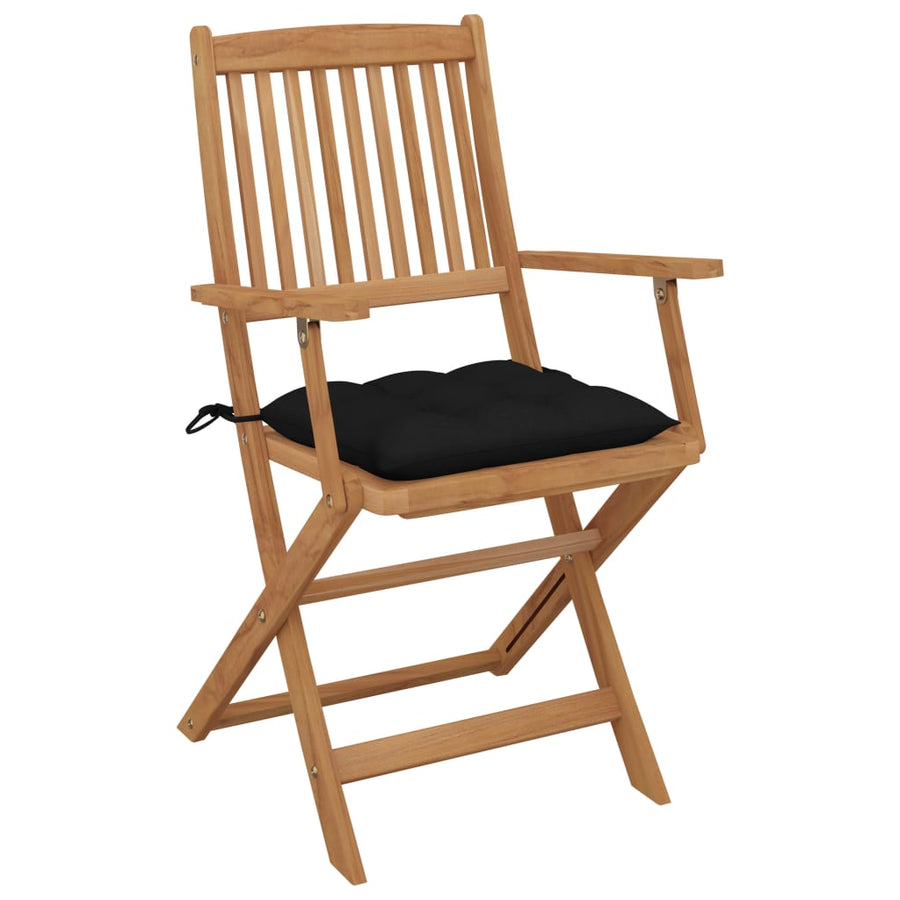 Tuinstoelen 6 St Inklapbaar Met Kussens Massief Acaciahout Zwart Met armleuning
