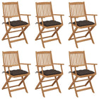 Tuinstoelen 6 st massief acaciahout inklapbaar met kussens