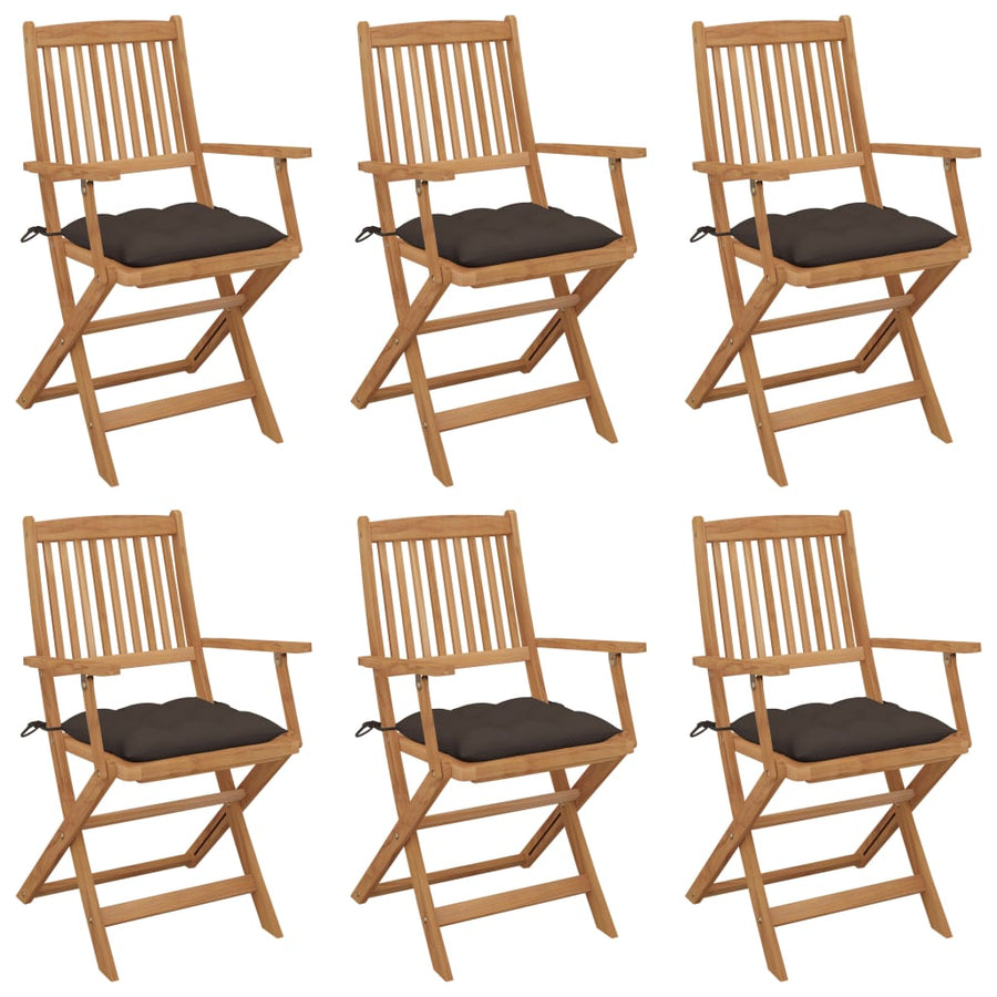Tuinstoelen 6 St Inklapbaar Met Kussens Massief Acaciahout Taupe Met armleuning