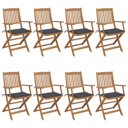 Tuinstoelen Inklapbaar Met Kussens Massief Acaciahout 8 Antraciet Met armleuning
