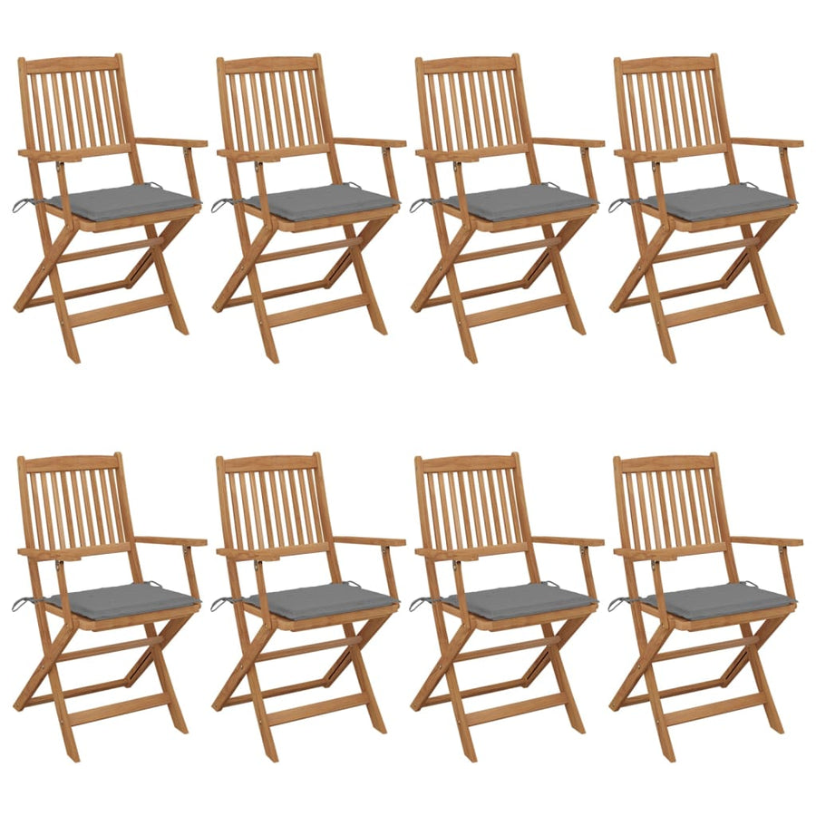Tuinstoelen Inklapbaar Met Kussens Massief Acaciahout 8 Grijs Met armleuning
