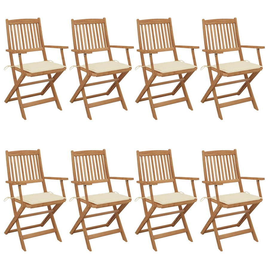 Tuinstoelen 8 St Inklapbaar Met Kussens Massief Acaciahout Crème Met armleuning
