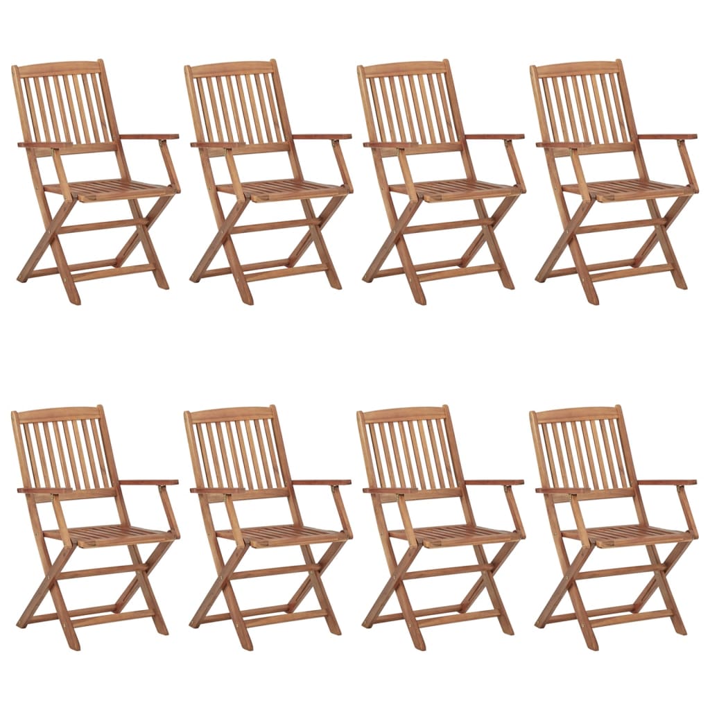 Tuinstoelen 8 St Inklapbaar Met Kussens Massief Acaciahout Zwart Met armleuning