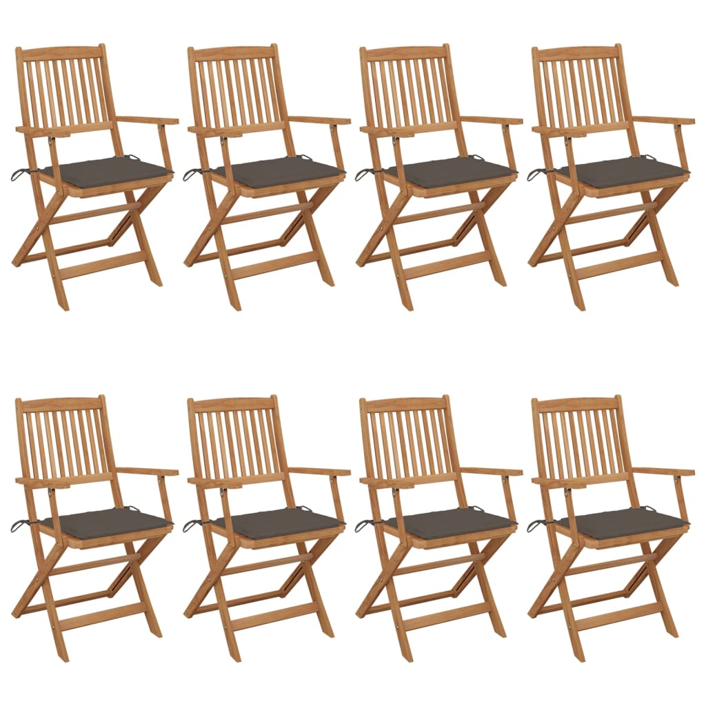 Tuinstoelen 8 St Inklapbaar Met Kussens Massief Acaciahout Taupe Met armleuning