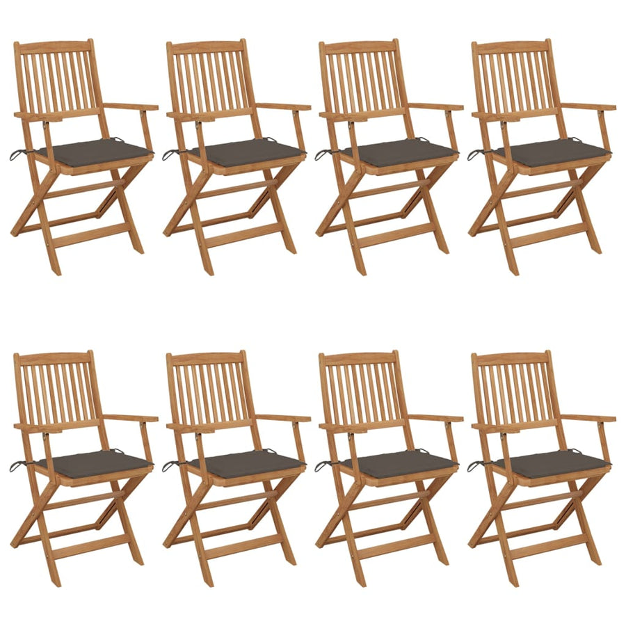 Tuinstoelen 8 St Inklapbaar Met Kussens Massief Acaciahout Taupe Met armleuning
