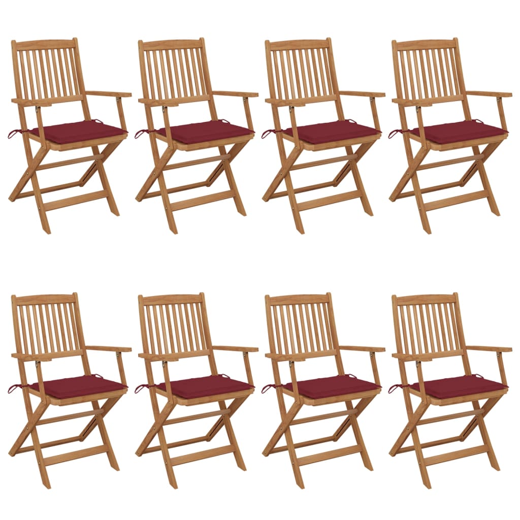 Tuinstoelen 8 St Inklapbaar Met Kussens Massief Acaciahout Wijnrood Met armleuning