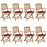 Tuinstoelen 8 st massief acaciahout inklapbaar met kussens