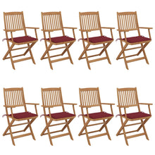 Tuinstoelen 8 St Inklapbaar Met Kussens Massief Acaciahout Wijnrood Met armleuning