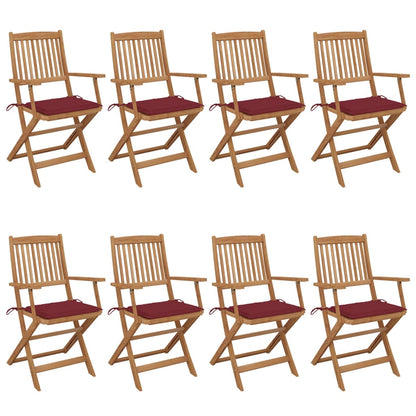 Tuinstoelen 8 St Inklapbaar Met Kussens Massief Acaciahout Wijnrood Met armleuning