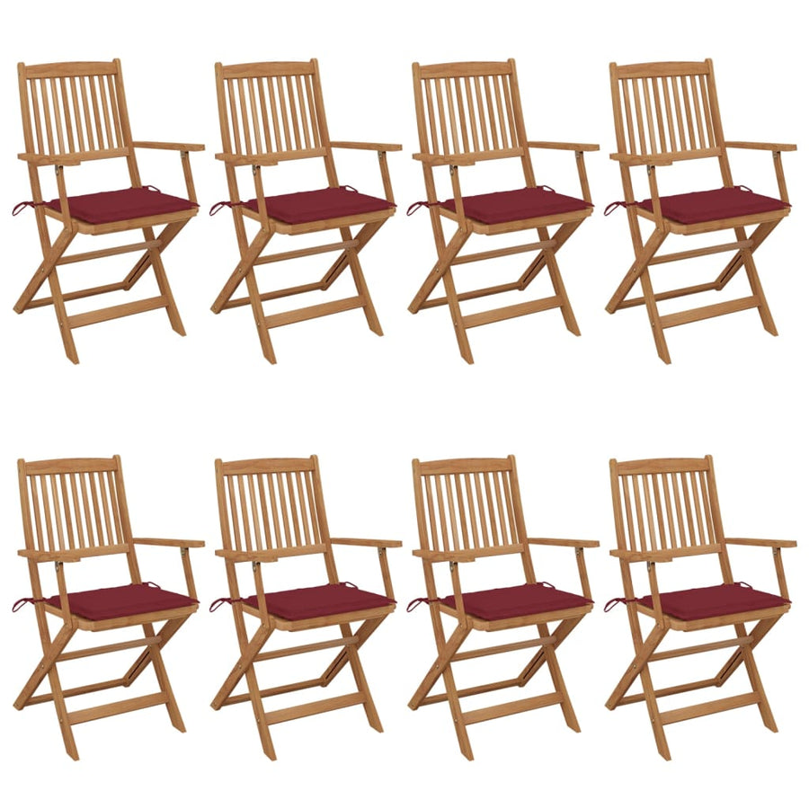 Tuinstoelen 8 St Inklapbaar Met Kussens Massief Acaciahout Wijnrood Met armleuning