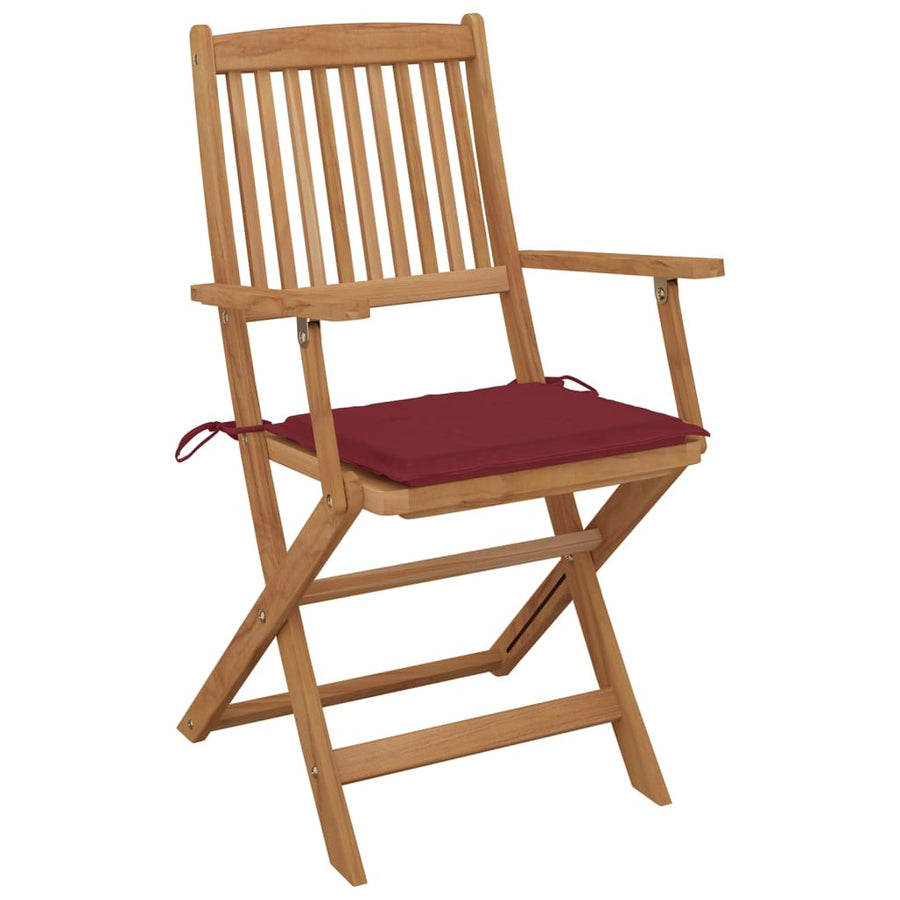 Tuinstoelen 8 St Inklapbaar Met Kussens Massief Acaciahout Wijnrood Met armleuning