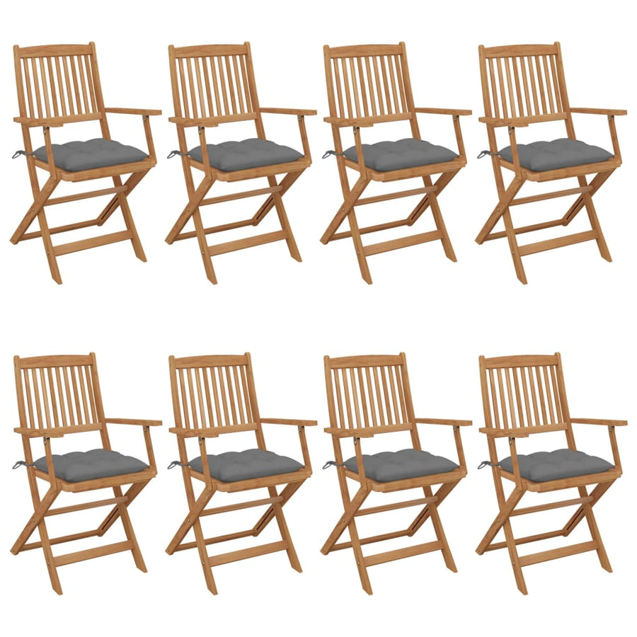 Tuinstoelen Inklapbaar Met Kussens Massief Acaciahout 8 Grijs Met armleuning