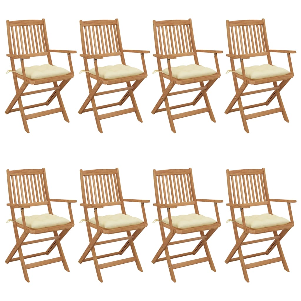 Tuinstoelen Inklapbaar Met Kussens Massief Acaciahout 8 Crème Met armleuning