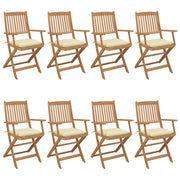 Tuinstoelen 8 st massief acaciahout inklapbaar met kussens