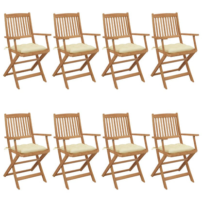 Tuinstoelen Inklapbaar Met Kussens Massief Acaciahout 8 Crème Met armleuning