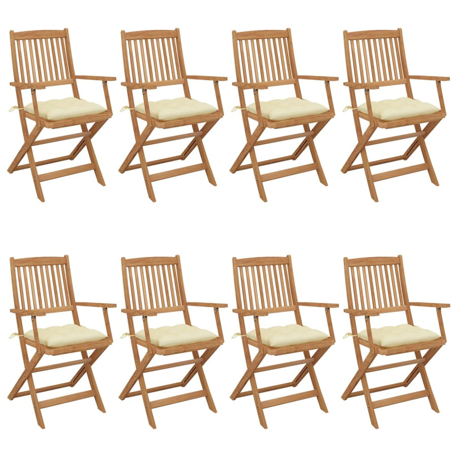 Tuinstoelen Inklapbaar Met Kussens Massief Acaciahout 8 Crème Met armleuning
