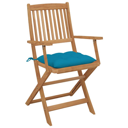 Tuinstoelen Inklapbaar Met Kussens Massief Acaciahout 8 lichtblauw Met armleuning