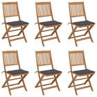 Tuinstoelen 6 st massief acaciahout inklapbaar met kussens