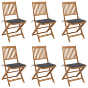 Tuinstoelen 6 st massief acaciahout inklapbaar met kussens