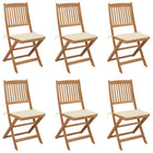 Tuinstoelen 6 stuks massief acaciahout inklapbaar met kussens