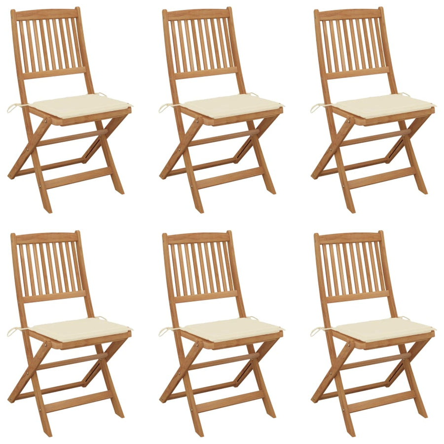 Tuinstoelen 6 St Inklapbaar Met Kussens Massief Acaciahout Crème Zonder armleuning