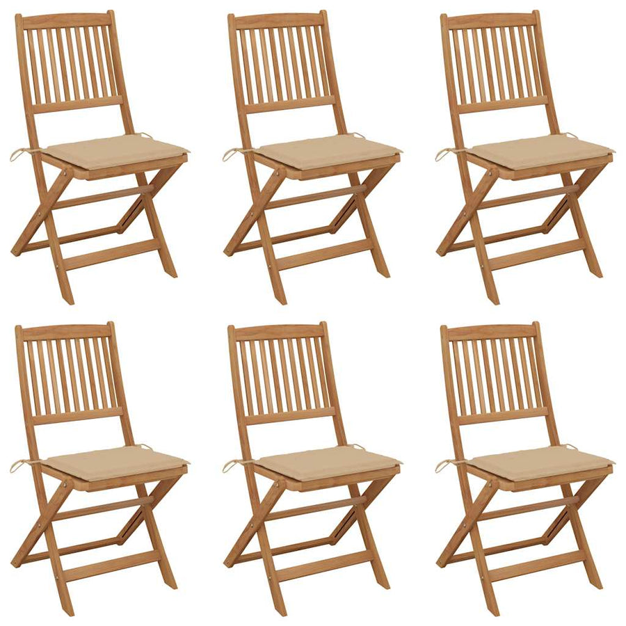 Tuinstoelen 6 st inklapbaar met kussens massief acaciahout