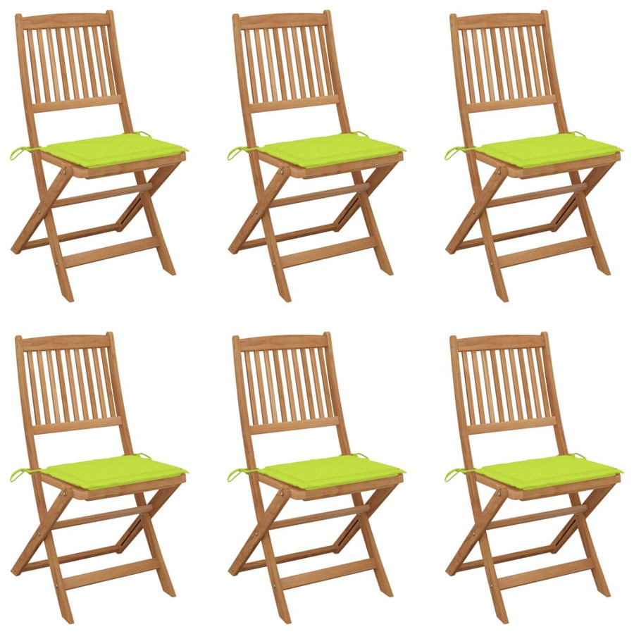 Tuinstoelen 6 St Inklapbaar Met Kussens Massief Acaciahout Heldergroen Zonder armleuning