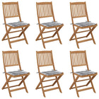 Tuinstoelen 6 st massief acaciahout inklapbaar met kussens