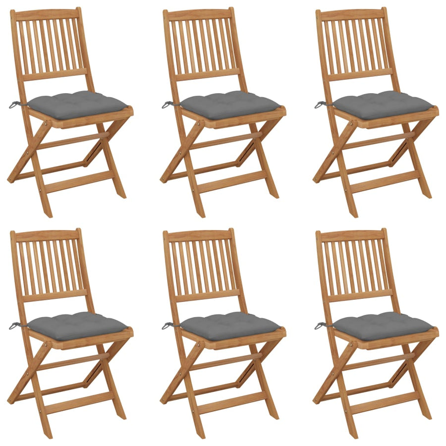 Tuinstoelen Inklapbaar Met Kussens Massief Acaciahout 6 Grijs Zonder armleuning