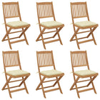 Tuinstoelen 6 st massief acaciahout inklapbaar met kussens
