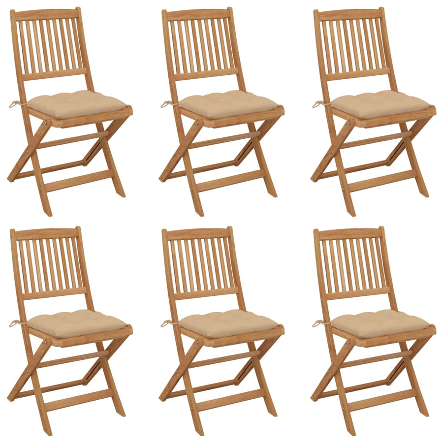 Tuinstoelen 6 St Inklapbaar Met Kussens Massief Acaciahout Beige Zonder armleuning