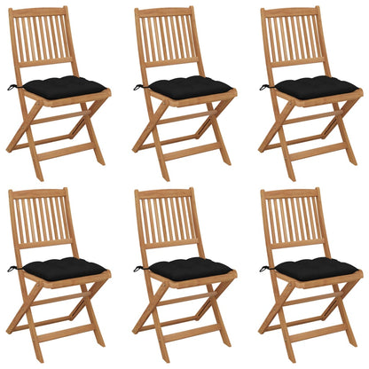 Tuinstoelen 6 St Inklapbaar Met Kussens Massief Acaciahout Zwart Zonder armleuning