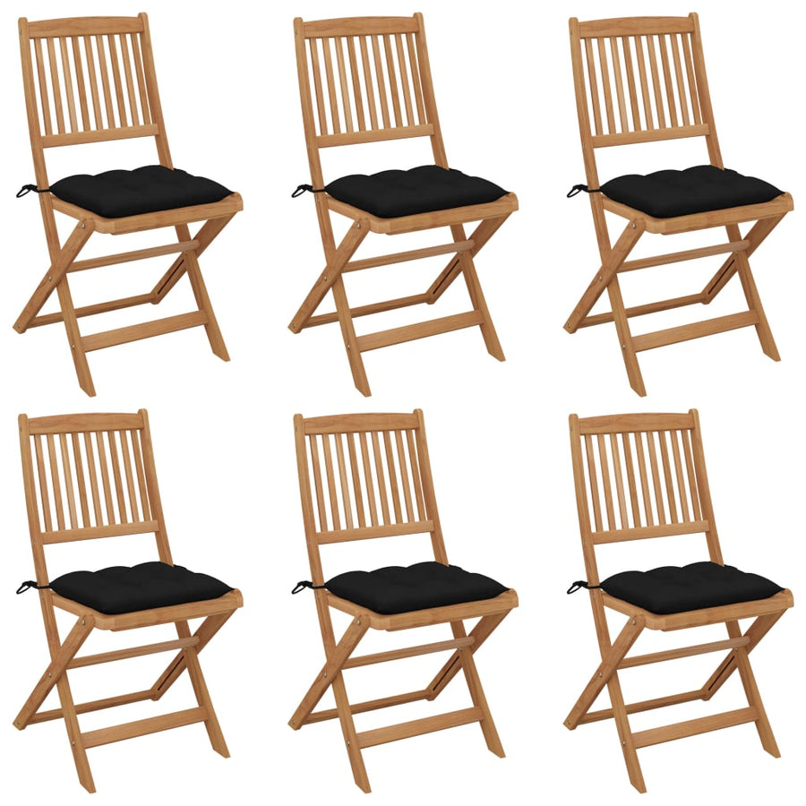 Tuinstoelen 6 St Inklapbaar Met Kussens Massief Acaciahout Zwart Zonder armleuning