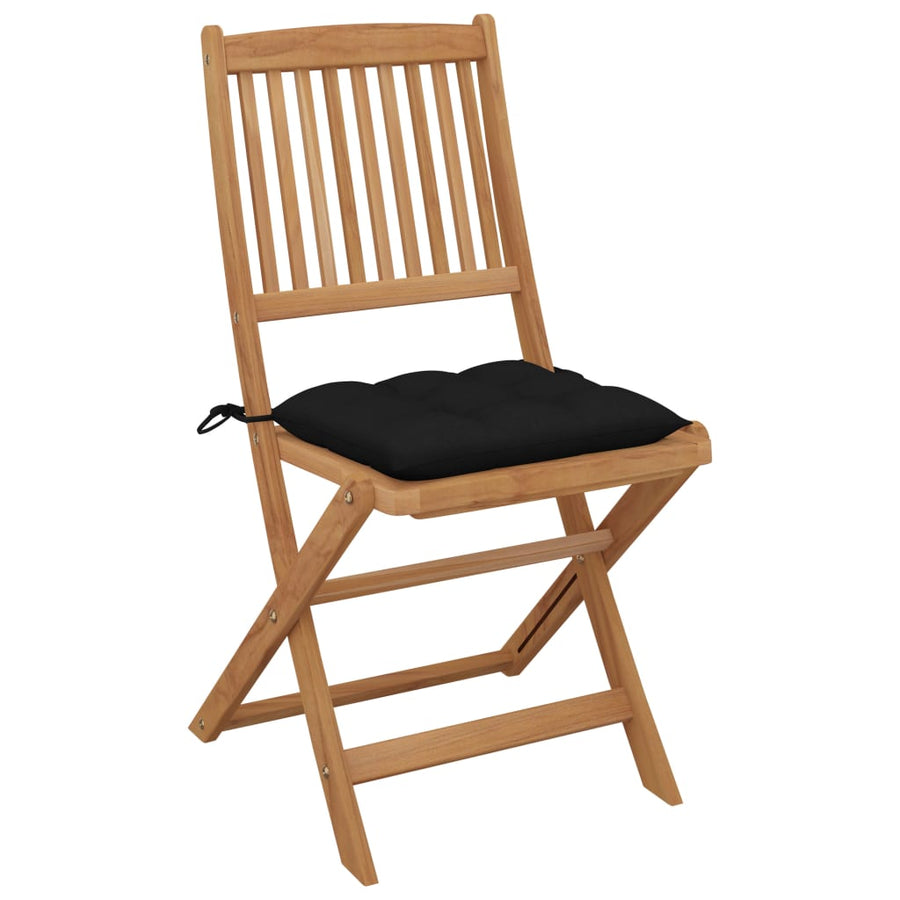 Tuinstoelen 6 St Inklapbaar Met Kussens Massief Acaciahout Zwart Zonder armleuning