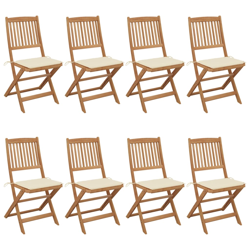 Tuinstoelen 8 St Inklapbaar Met Kussens Massief Acaciahout Crème Zonder armleuning