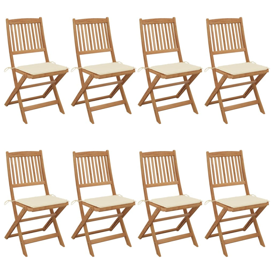 Tuinstoelen 8 St Inklapbaar Met Kussens Massief Acaciahout Crème Zonder armleuning