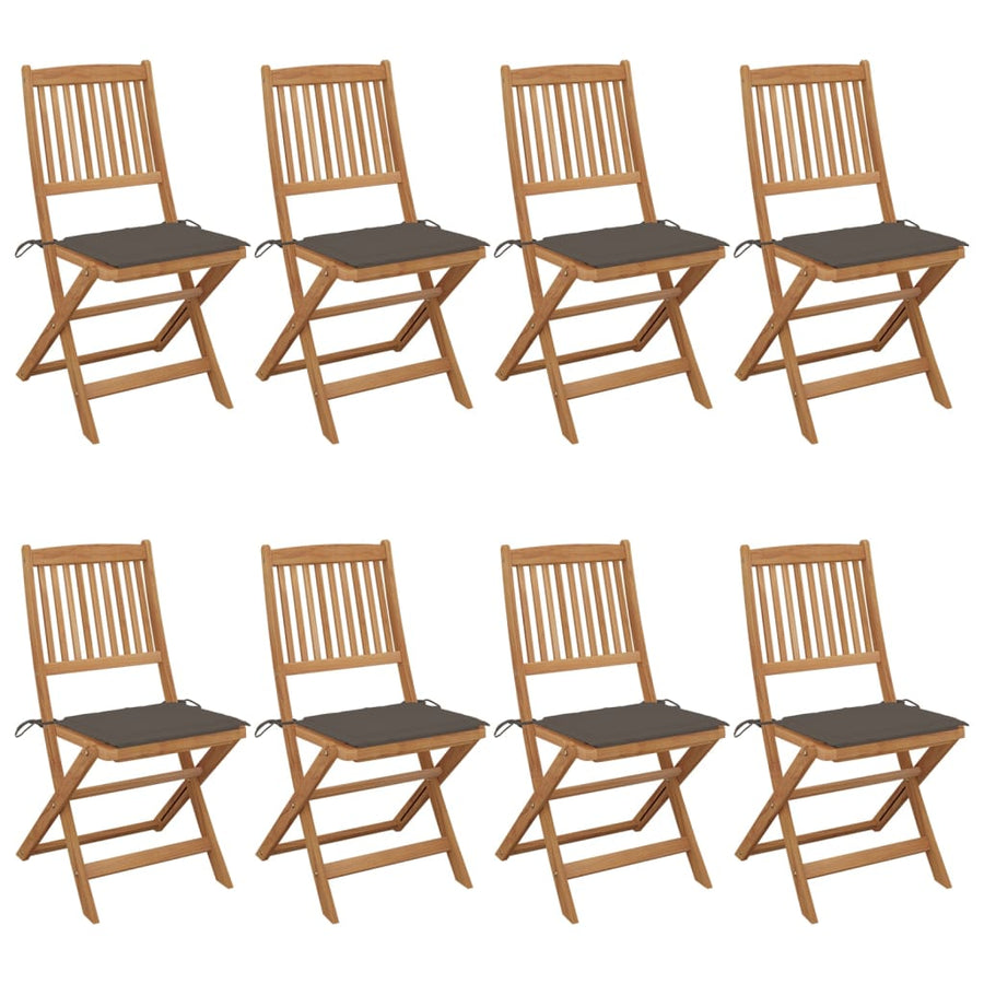 Tuinstoelen 8 St Inklapbaar Met Kussens Massief Acaciahout Taupe Zonder armleuning