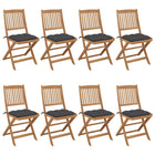 Tuinstoelen 8 st massief acaciahout inklapbaar met kussens