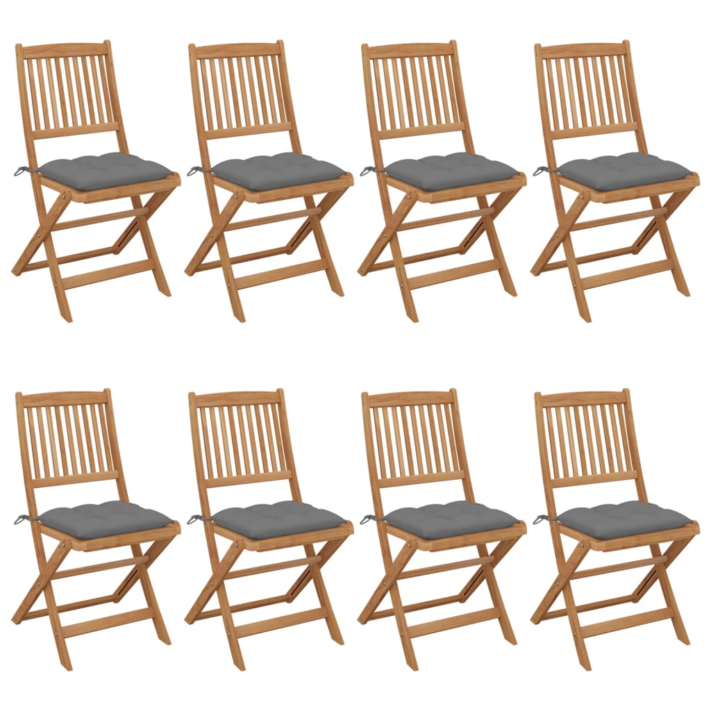 Tuinstoelen Inklapbaar Met Kussens Massief Acaciahout 8 Grijs Zonder armleuning