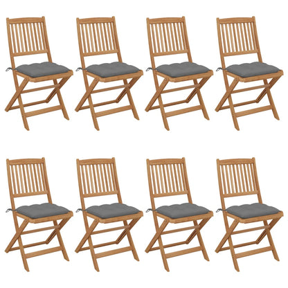 Tuinstoelen Inklapbaar Met Kussens Massief Acaciahout 8 Grijs Zonder armleuning